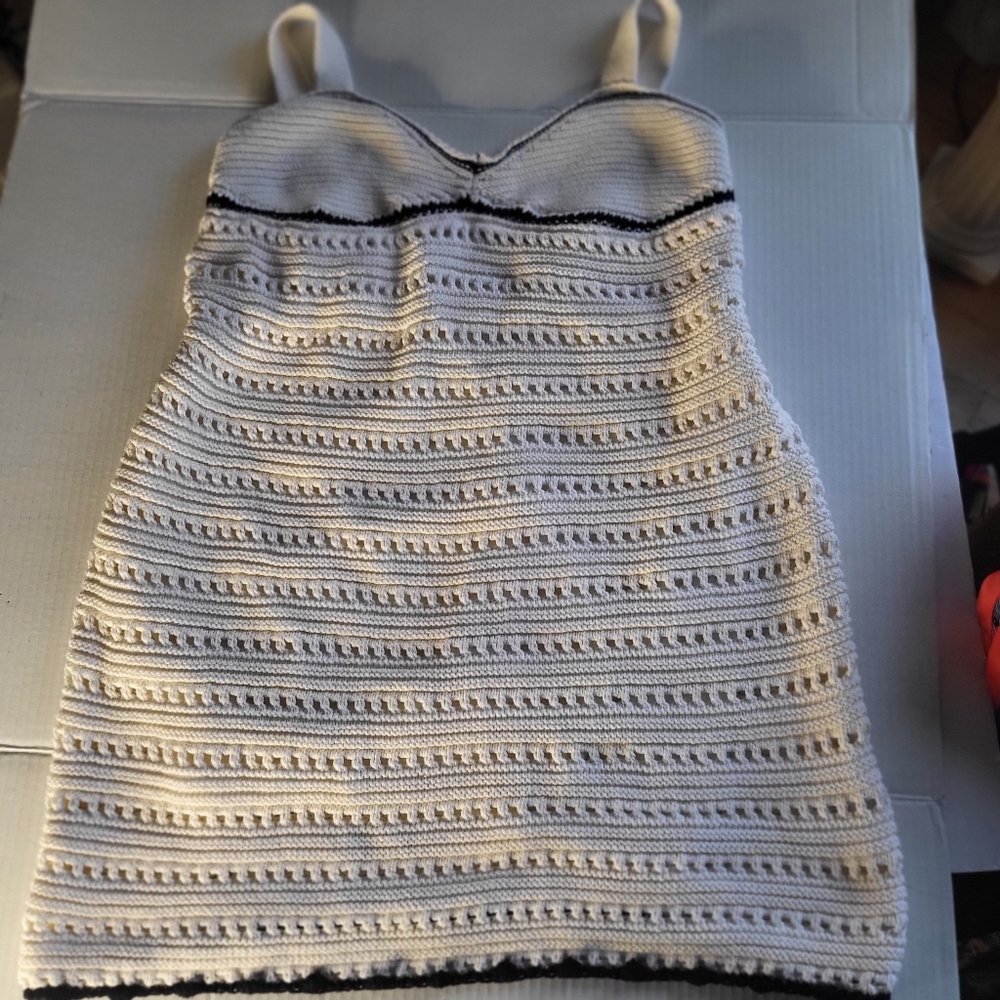 Free People Cream and Black Crochet Mini Dress